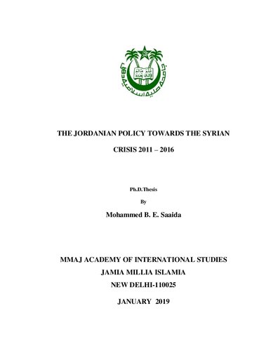 Jordanian Policy Towards The Syrian Crisis 2011 2016 Mohammed B E Saaida