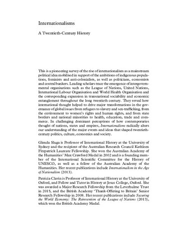 Internationalisms A Twentiethcentury History 1 Glenda Sluga