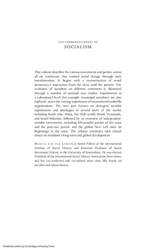 The Cambridge History Of Socialism Marcel Van Der Linden
