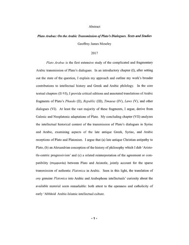 Plato Arabus On The Arabic Transmission Of Platos Dialogues Texts And Studies Geoffrey James Moseley