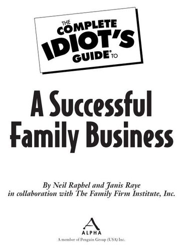 The Complete Idiots Guide To A Successful Family Business Neil Raphel