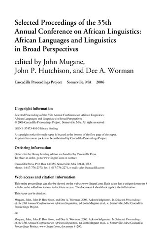 Selected Proceedings Of The 35th Annual Conference On African Linguistics African Languages And Linguistics In Broad Perspectives John M Mugane John P Hutchison Dee A Worman