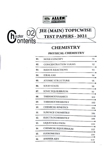 Jee Mains 2021 Chemistry Chapterwise Allen