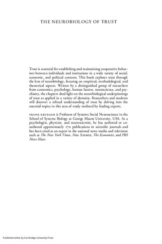 The Neurobiology Of Trust 1st Edition Frank Krueger