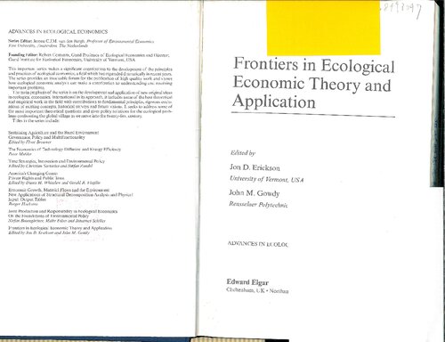 Frontiers In Ecological Economic Theory And Application Jon David Erickson