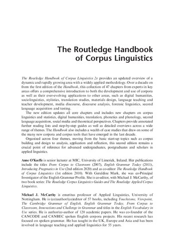 The Routledge Handbook Of Corpus Linguistics 2nd Edition Anne Okeeffe