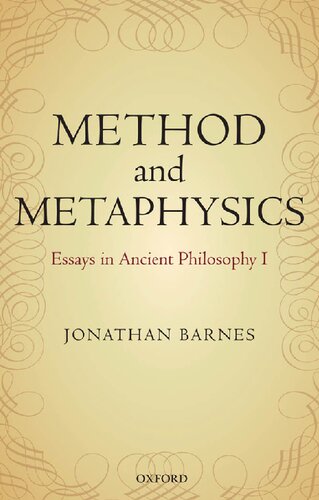 Method And Metaphysics 1st Edition Jonathan Barnes Maddalena Bonelli Ed