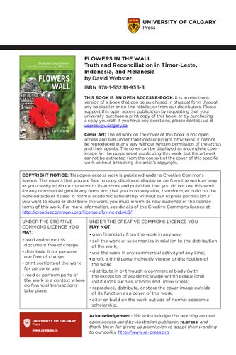 Flowers In The Wall Truth And Reconciliation In Timorleste Indonesia And Melanesia 1st Edition David Webster