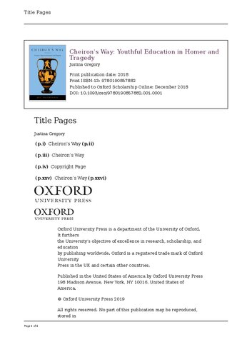 Cheirons Way Youthful Education In Homer And Tragedy Online Justina Gregory