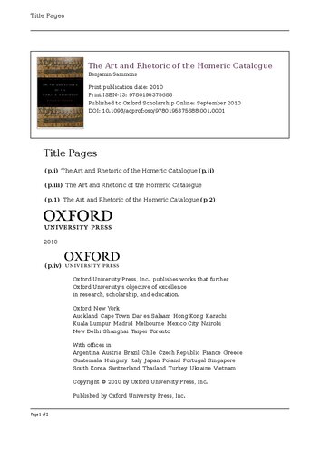 Art And Rhetoric Of The Homeric Catalogue Online Benjamin Sammons