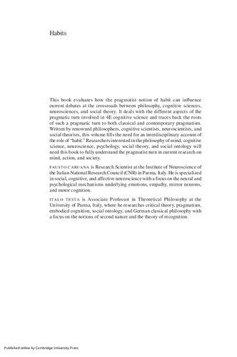 Habits Pragmatist Approaches From Cognitive Science Neuroscience And Social Theory Fausto Caruana