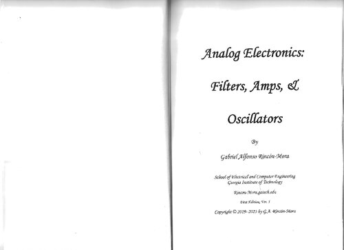 Analog Electronics Filters Amps Oscillators 2nd Edition Rincnmora