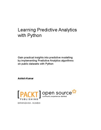Learning Predictive Analytics With Python Ashish Kumar