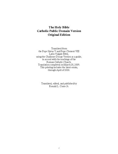 The Holy Bible Catholic Public Domain Version Cpdv Original Version 2010th Edition Ronald L Conte Jr