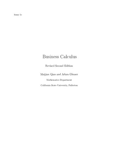 Business Calculus 2e Maijian Qian