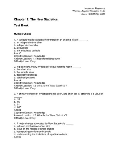 Applied Statistics Ii Multivariable And Multivariate Techniques Test Bank 3rd Edition Rebecca M Warner