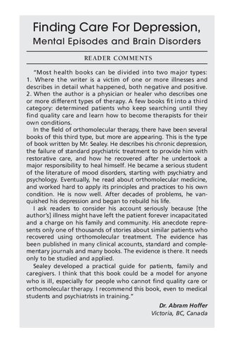 Orthomolecular Medicine Finding Care For Depression Mental Episodes And Brain Disorders By Robert Sealey Robert Sealey