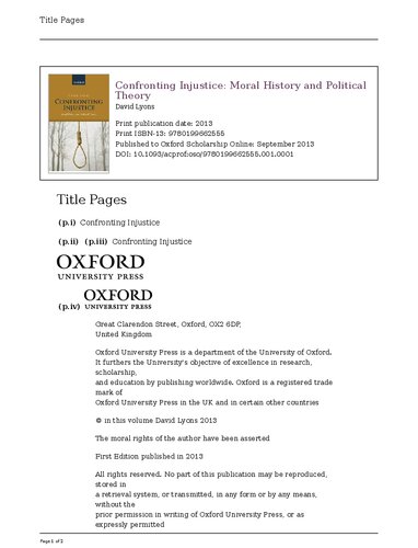 Confronting Injustice Moral History And Political Theory David Lyons