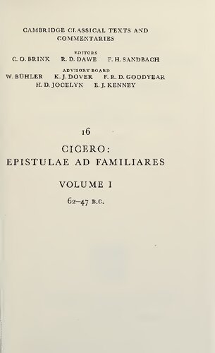 Cicero Epistulae Ad Familiares Volume 1 6247 Bc Marcus Tullius Cicero