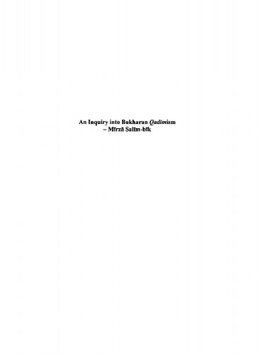An Enquiry Into Bukharan Qadimism Mirza Salimbik 1st Edition Franz Wennberg