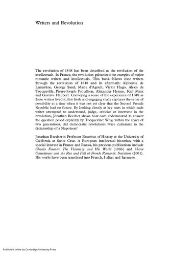 Writers And Revolution Intellectuals And The French Revolution Of 1848 Jonathan Beecher
