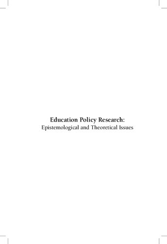 Education Policy Research Epistemological And Theoretical Issues 1st Edition Mainardes
