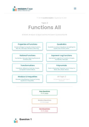 Revision Village Math Aa Hl Functions Medium Difficulty Questionbank Revision Village Authors