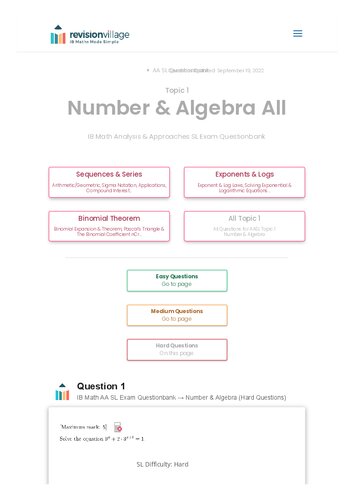 Revision Village Math Aa Sl Number Algebra Hard Difficulty Questionbank Revision Village Authors