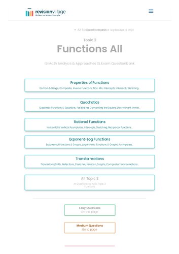 Revision Village Math Aa Sl Functions Easy Difficulty Questionbank Revision Village Authors