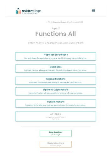 Revision Village Math Aa Sl Functions Medium Difficulty Questionbank Revision Village Authors
