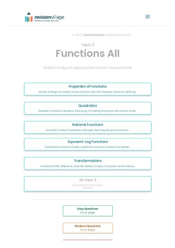 Revision Village Math Aa Sl Functions Hard Difficulty Questionbank Revision Village Authors