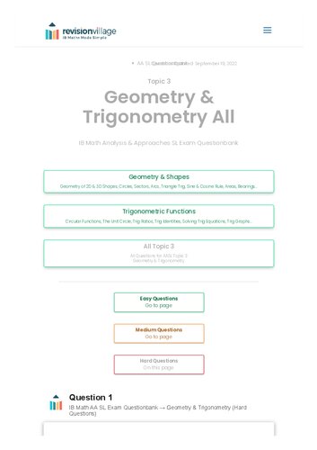 Revision Village Math Aa Sl Geometry Trigonometry Hard Difficulty Questionbank Revision Village Authors