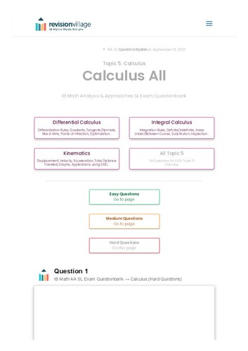 Revision Village Math Aa Sl Calculus Hard Difficulty Questionbank Revision Village Authors