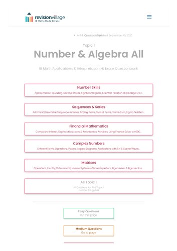 Revision Village Math Ai Hl Number Algebra Easy Difficulty Questionbank Revision Village Authors
