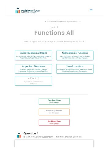 Revision Village Math Ai Hl Functions Medium Difficulty Questionbank Revision Village Authors