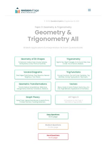 Revision Village Math Ai Hl Trigonometry Geometry Medium Difficulty Questionbank Revision Village Authors