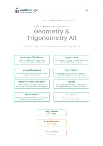 Revision Village Math Ai Hl Trigonometry Geometry Hard Difficulty Questionbank Revision Village Authors