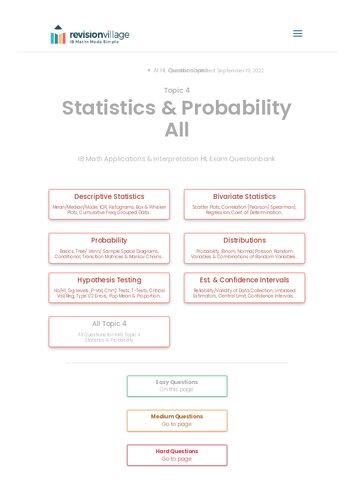 Revision Village Math Ai Hl Statistics Probability Easy Difficulty Questionbank Revision Village Authors