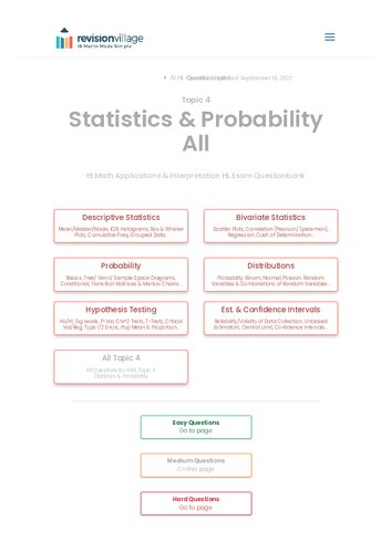 Revision Village Math Ai Hl Statistics Probability Medium Difficulty Questionbank Revision Village Authors