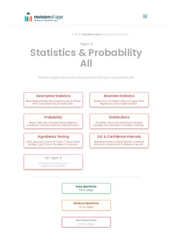 Revision Village Math Ai Hl Statistics Probability Hard Difficulty Questionbank Revision Village Authors