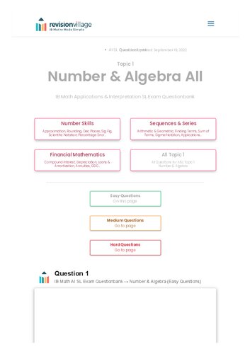 Revision Village Math Ai Sl Number Algebra Easy Difficulty Questionbank Revision Village Authors