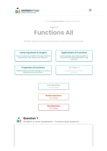 Revision Village Math Ai Sl Functions Easy Difficulty Questionbank Revision Village Authors