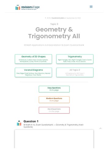 Revision Village Math Ai Sl Geometry Trigonometry Hard Difficulty Questionbank Revision Village Authors