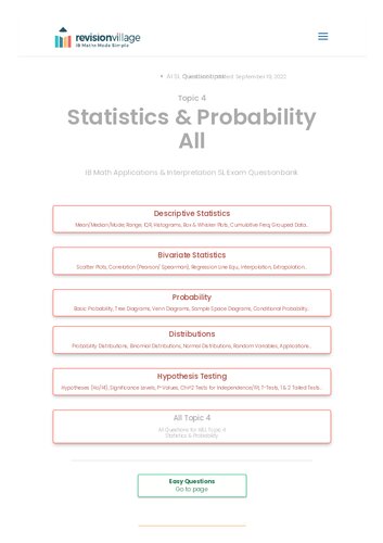 Revision Village Math Ai Sl Statistics Probability Hard Difficulty Questionbank Revision Village Authors
