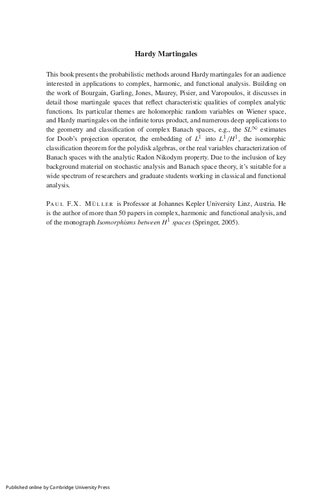 Hardy Martingales Stochastic Holomorphy L1embeddings And Isomorphic Invariants 1st Edition Paul F X Mller