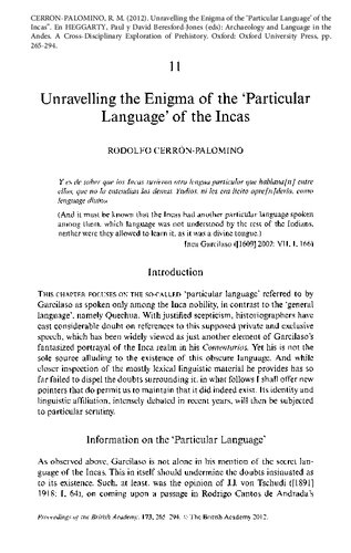 Chapter 11 Unravelling The Enigma Of The Particular Language Of The Incas Rodolfo Cerrnpalomino