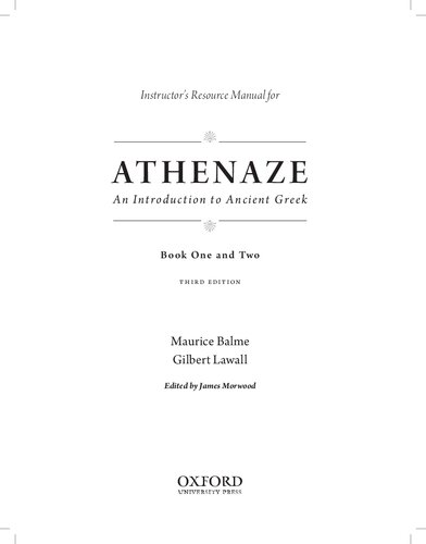 Instructors Resource Manual For Athenaze An Introduction To Ancient Greek I Ii 3rd Edition Maurice Balme