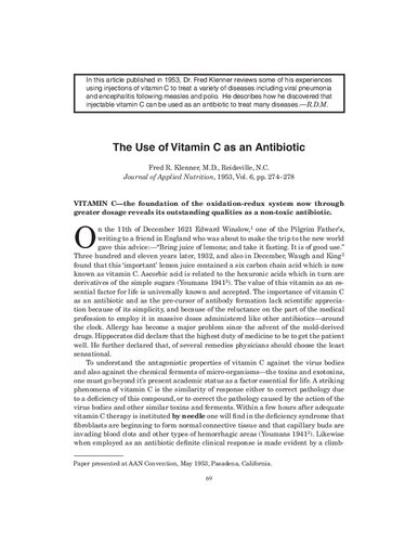Orthomolecular Medicine Dr Fred R Klenner Md Important Historical Collection Of Vitamin C Papers Frederick Klenner