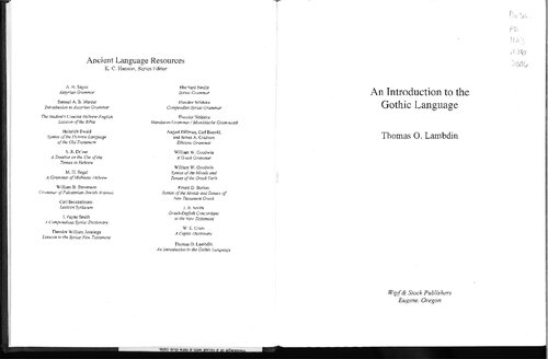 An Introduction To The Gothic Language 1st Edition Thomas O Lambdin