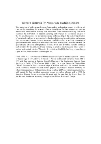 Electron Scattering For Nuclear And Nucleon Structure John Dirk Walecka